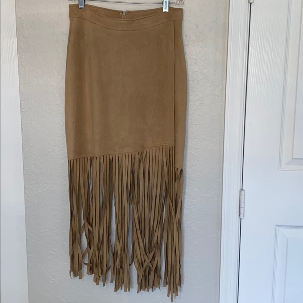 Nightwalker faux suede fringe skirt
